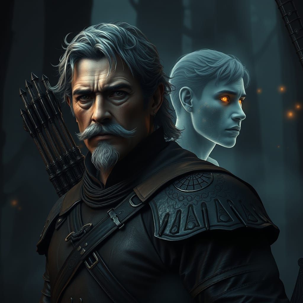 Haunted Ranger in Dark Forest with Leather Armor