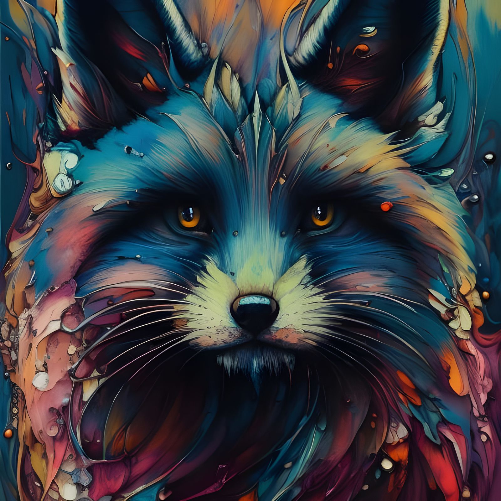 Explosive Lemon Fox Portrait in Gouache Oil Splash