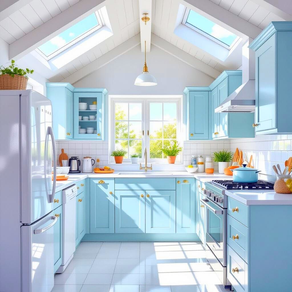 Bright Kitchen with Duck Egg Blue Cabinets in Impressionist ...