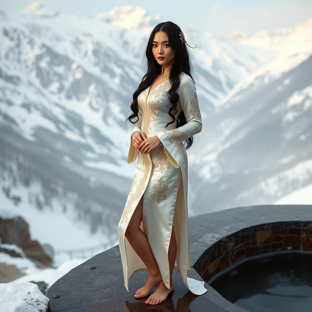 Chinese Mistress in Snowy Winter Onsen