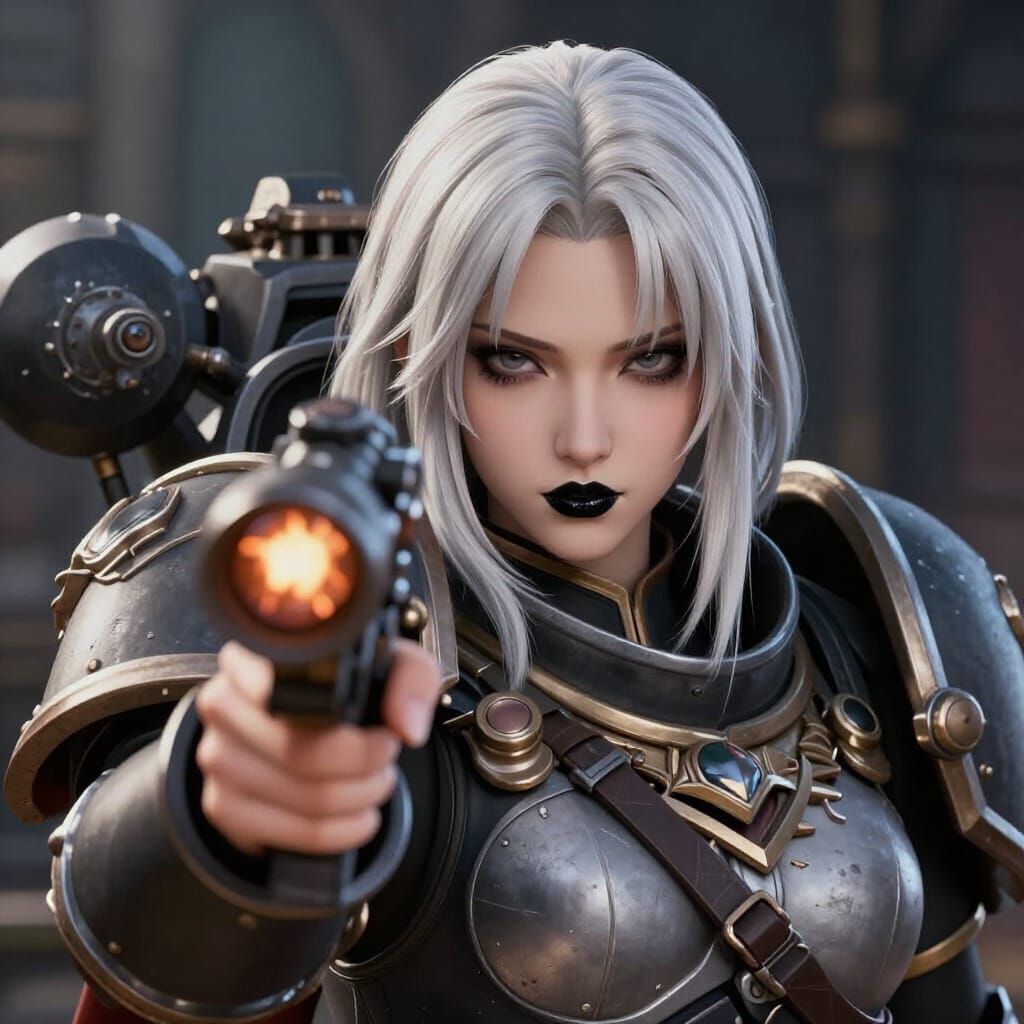 Warhammer 40K Battle Sister Aims Heavy Flamer