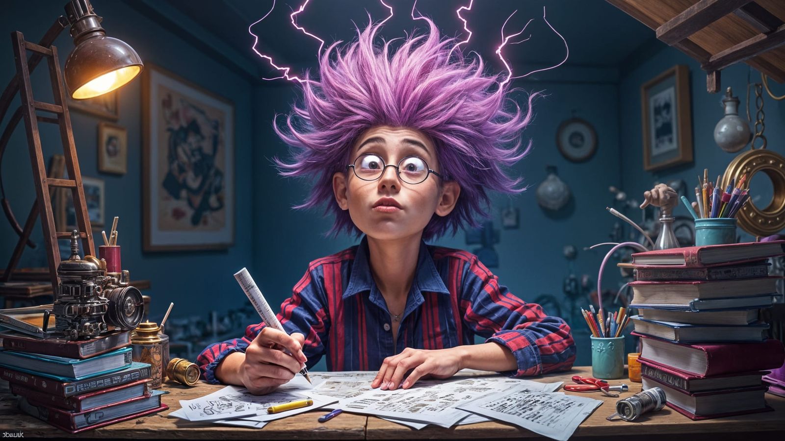 A Moment of Awe: Purple-Pink Hair Stands on End