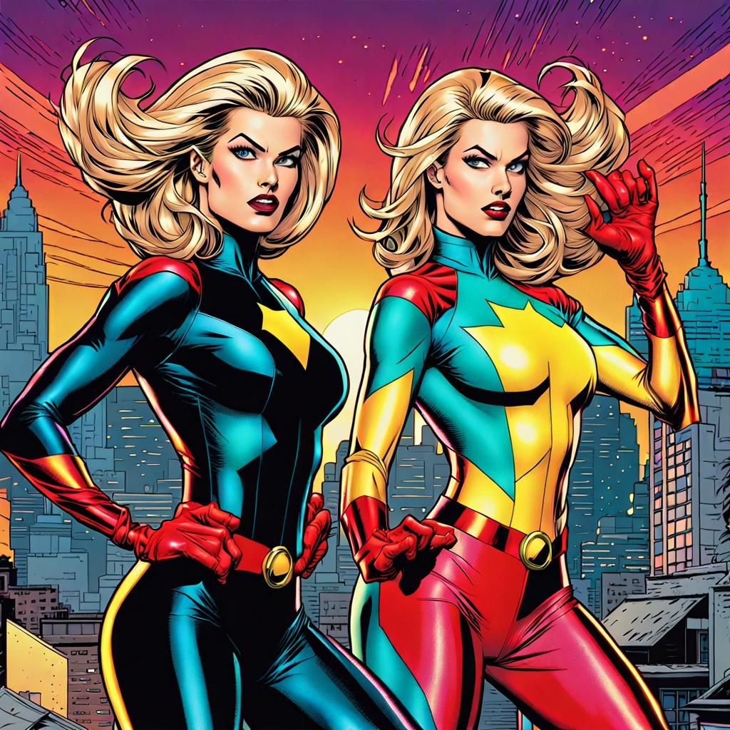 Electra Woman and Dyna Girl in Retro Comic Style