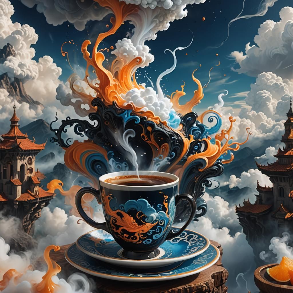 Coffee Steam Forms Mythical Creatures: Fantasy Art