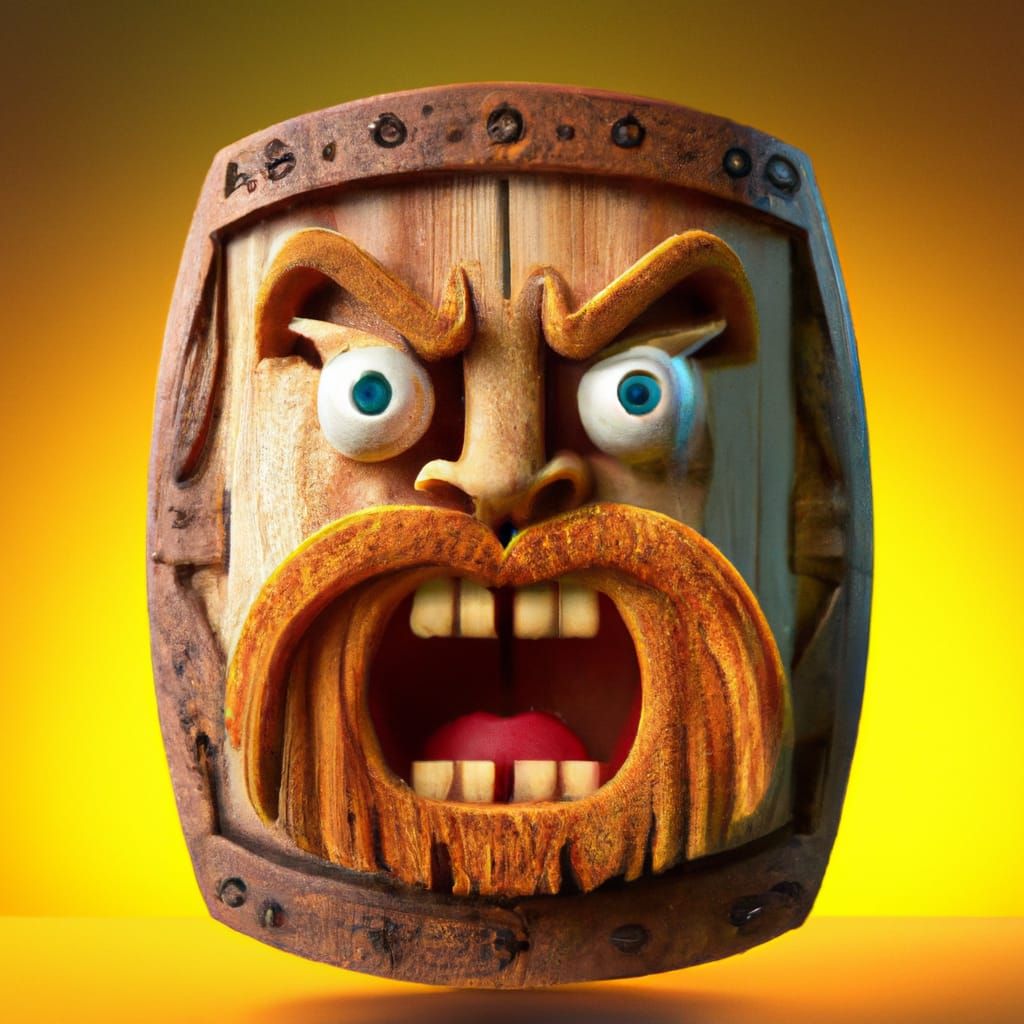 Surprised Viking Emoji Wood Carving in 3D
