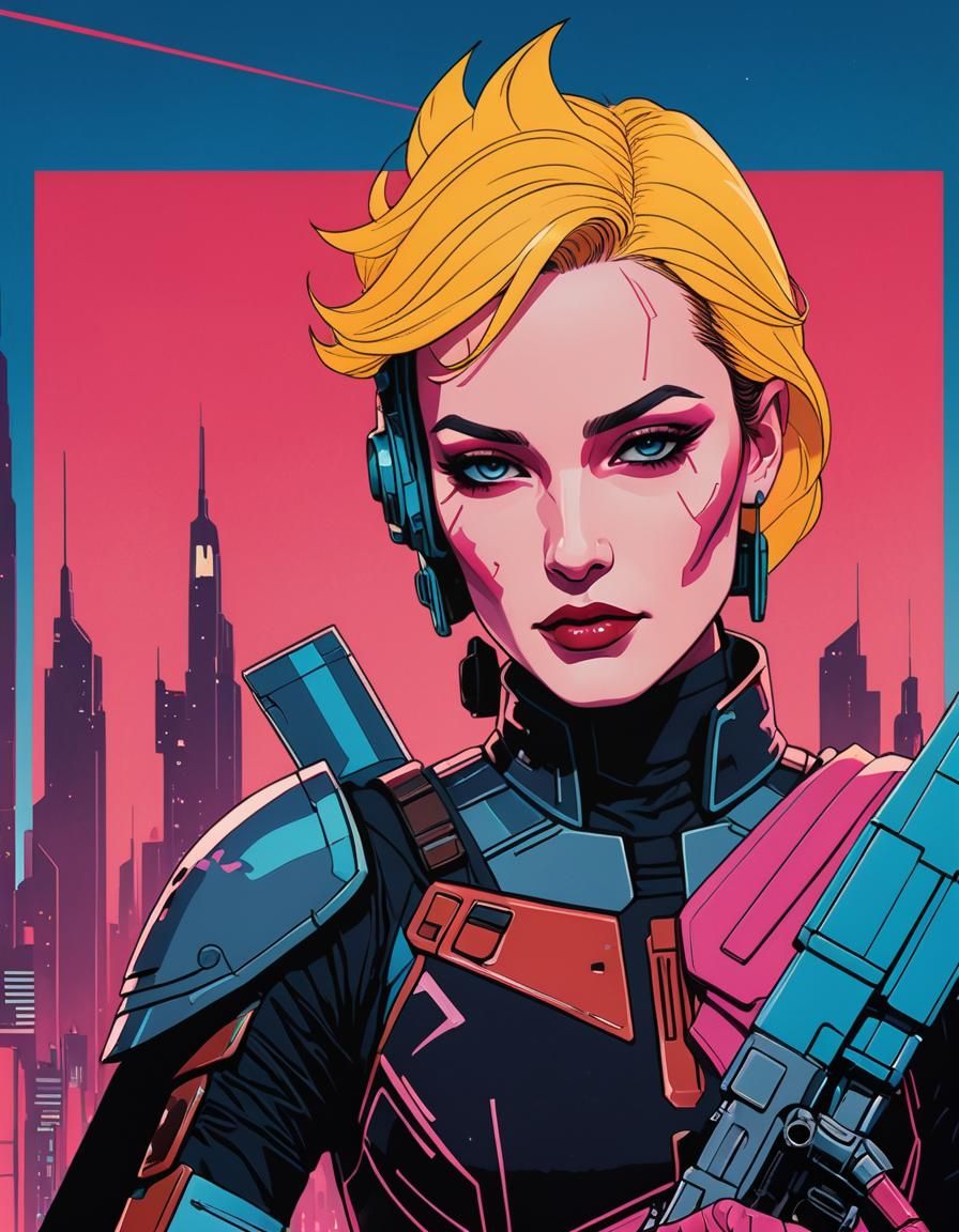 Mandalorian Warrior in Patrick Nagel Inspired Illustration