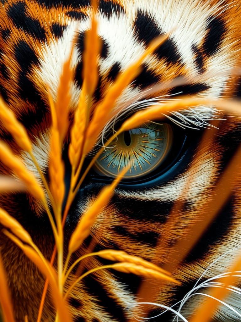 Vibrant Tiger Eye in Whirling Amber Grasses