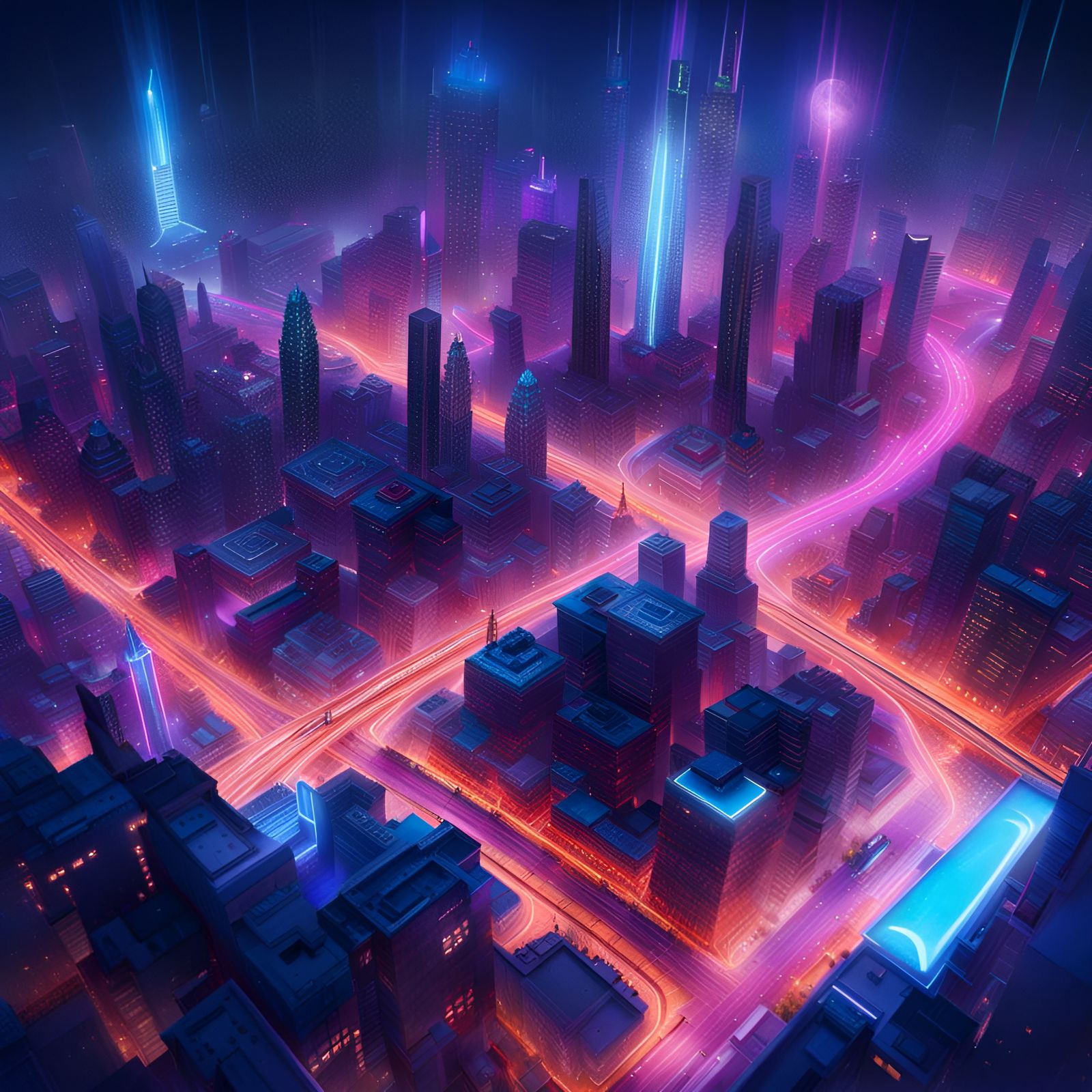 Neon Galaxy City in Cyberpunk Style