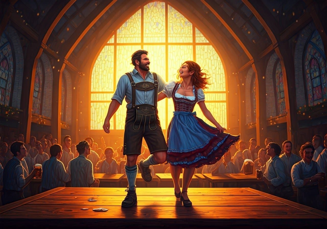 Oktoberfest Beer Hall Celebration in Surreal Style