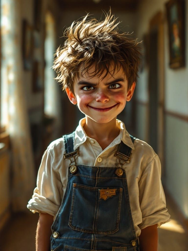 Mischievous Young Boy with an Evil Grin