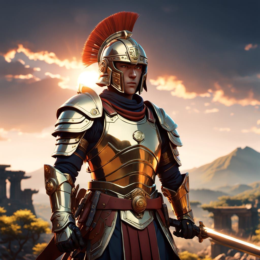 Roman Legionnaire in Futuristic 3D Anime Style