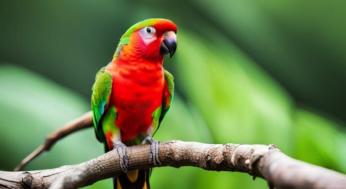 Long-Tailed Parrot on Branch in Morning Light
