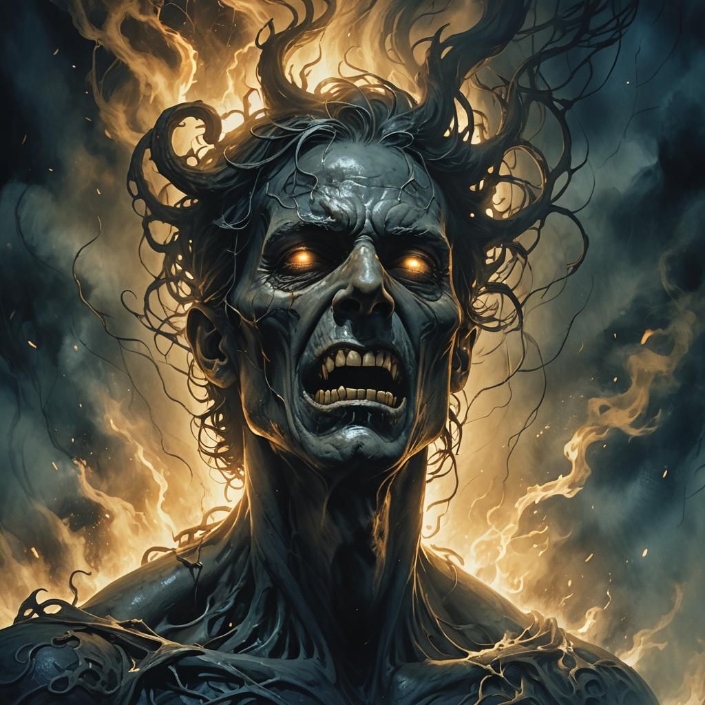 Tormented Soul in Eerie Mist, Dark Fantasy Art