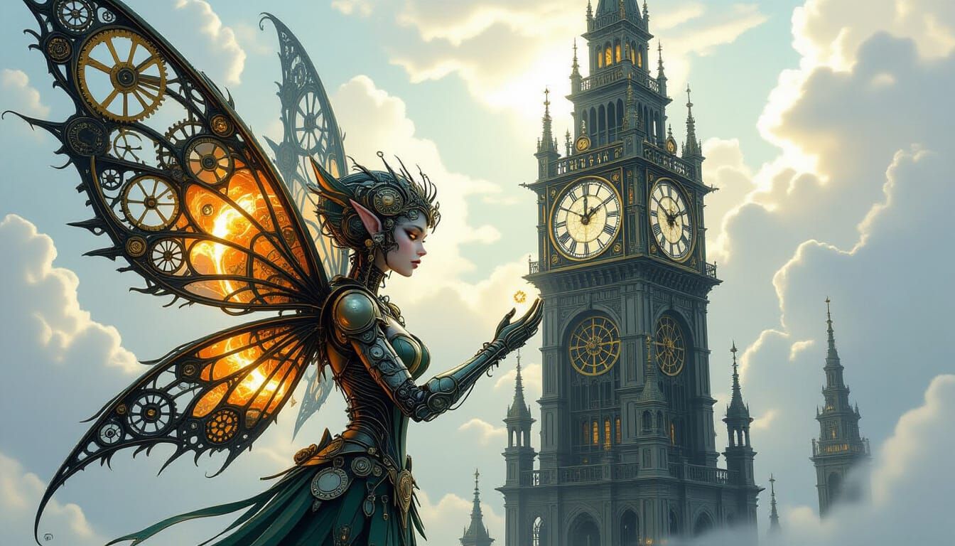 Steampunk Fairy tending Clockwork Tower
