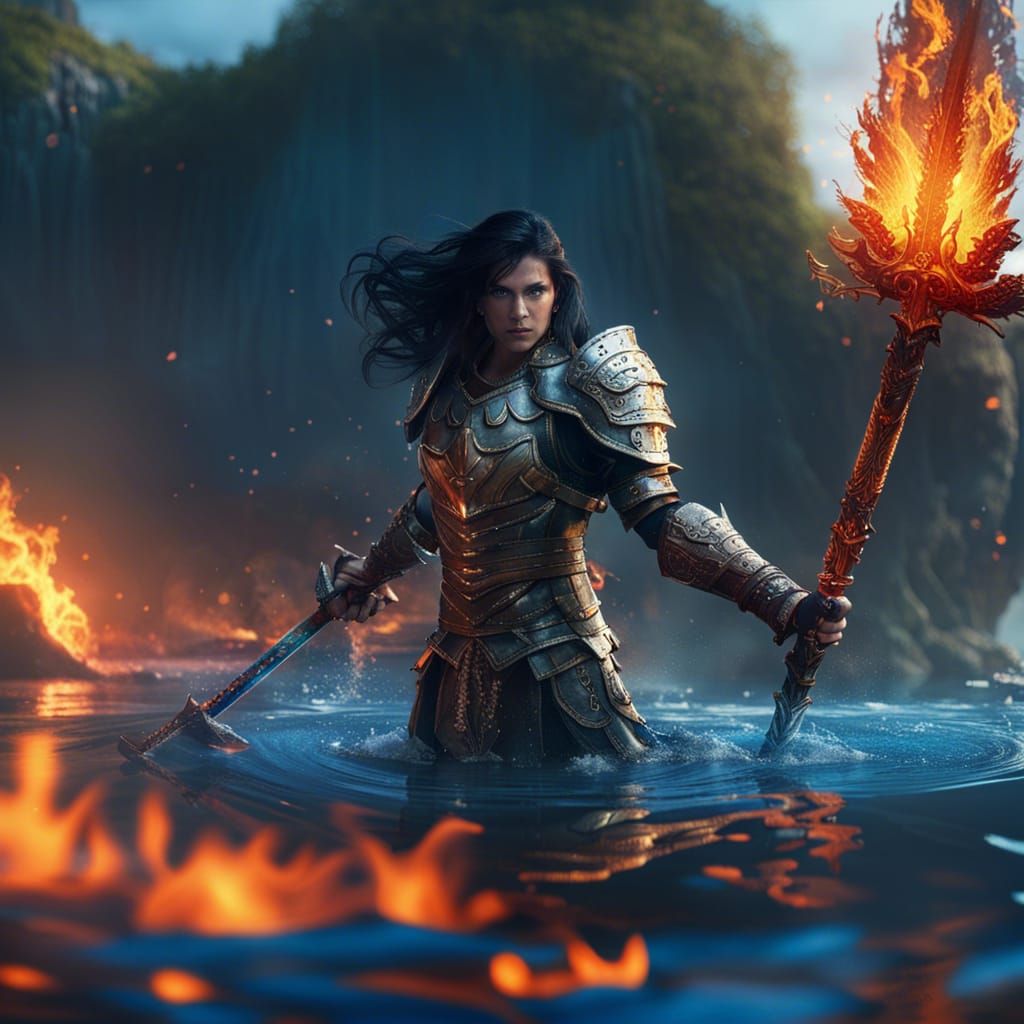 Warrior with Flaming Sword on Island