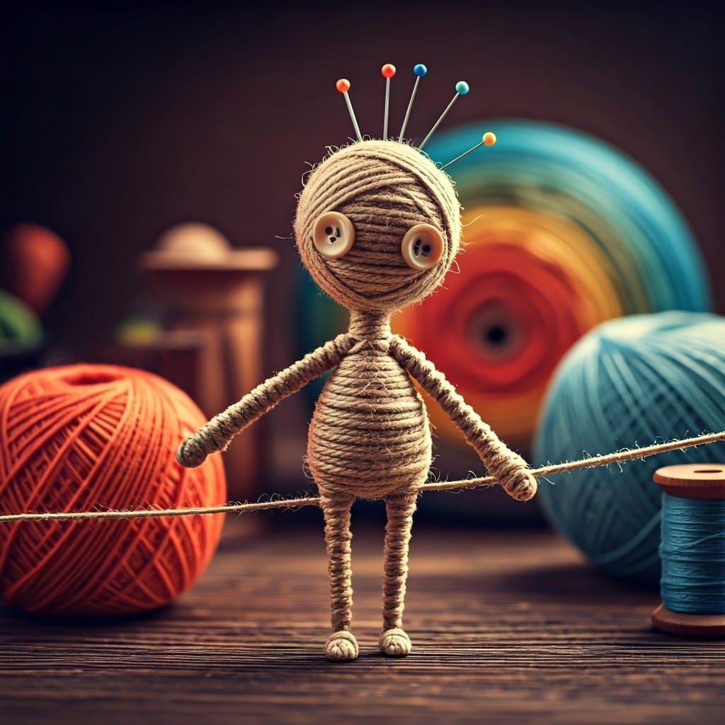 Whimsical Textile Puppet Balances on Thread