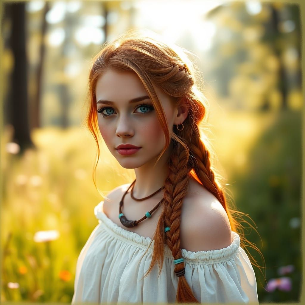 Bohemian Woman with Braids in Golden Light