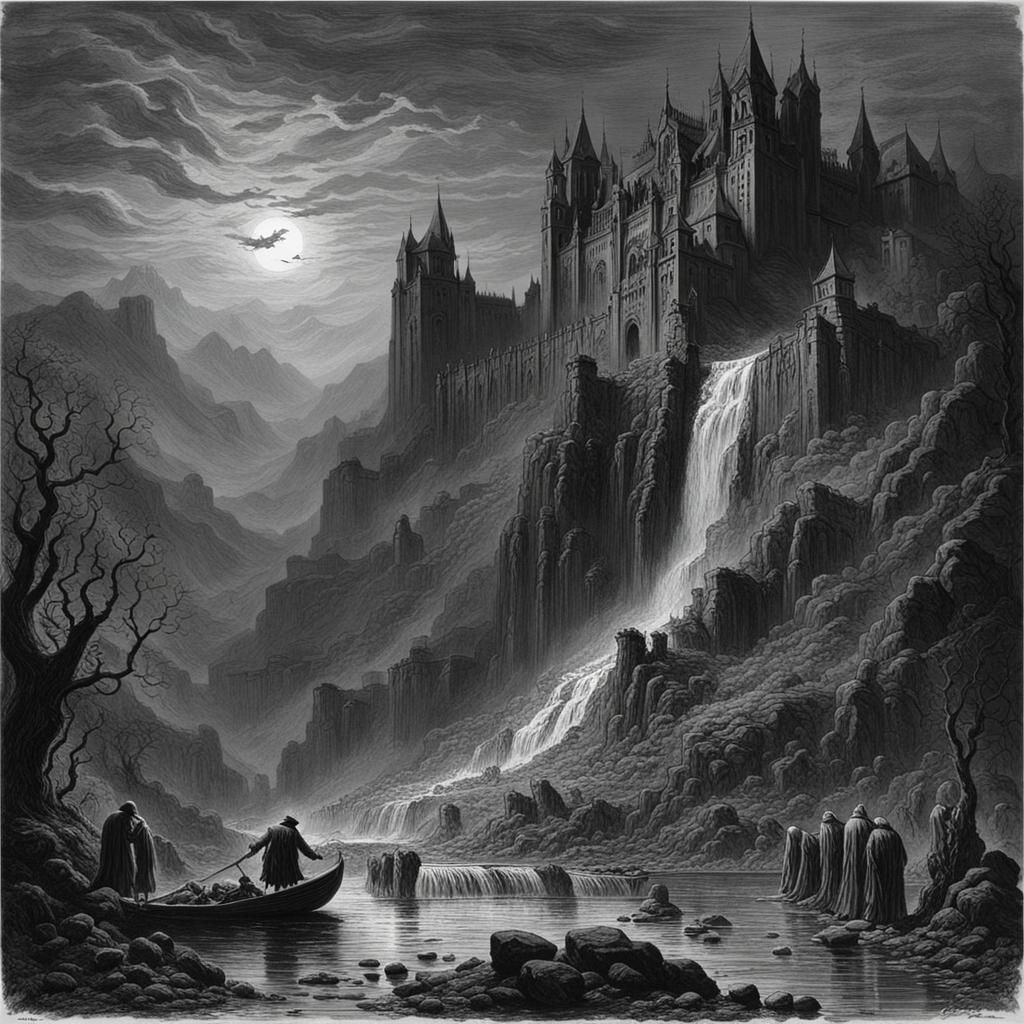 Blood Waterfall: A Gothic Horror Scene