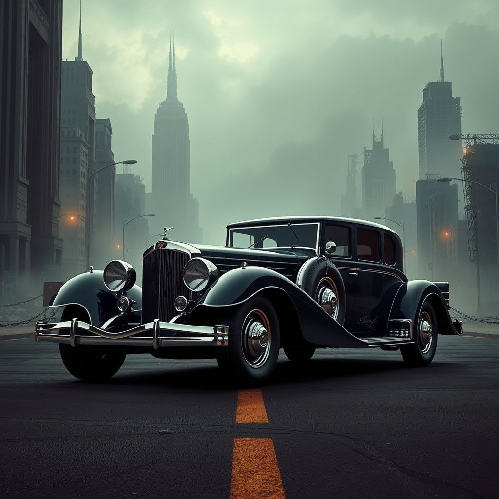 Duesenberg in Dystopian Cityscape: Futuristic Concept Art