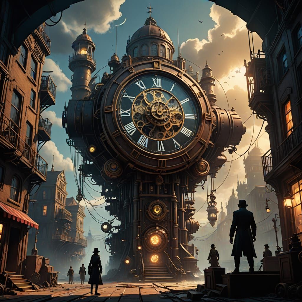 Melting Clock Tower Portal to Steampunk City