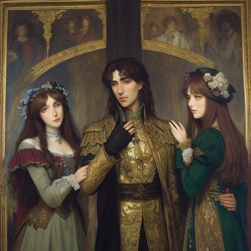 Vampire Lord's Farewell: Symbolist Art Nouveau Scene