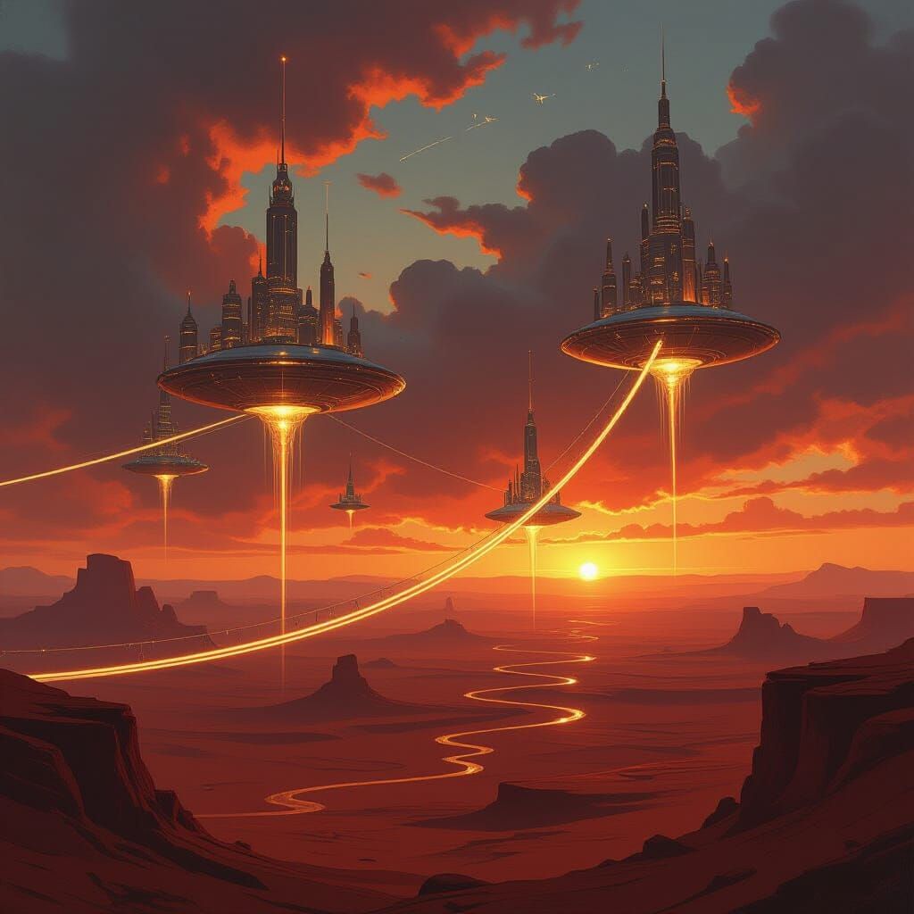 Floating Mini-Cities on Mars Connected by Glass Spans