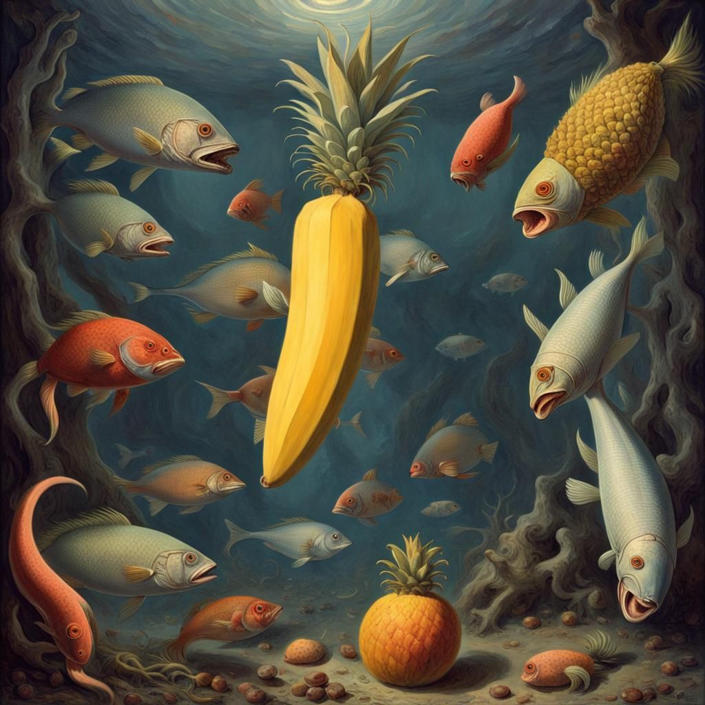 Surreal Fruit and Fish-Human Hybrids in Space