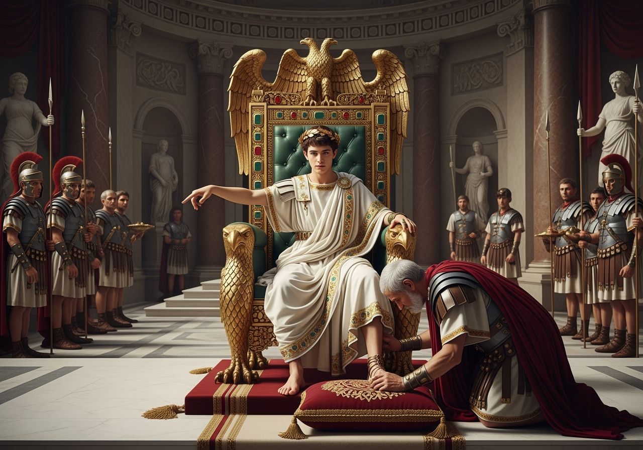 Emperor Nero on Jeweled Throne in Ancient Rome