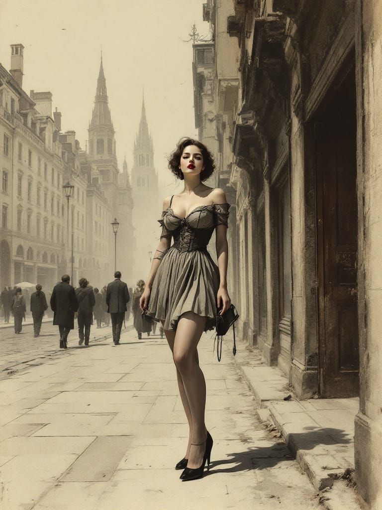 Victorian Gothic Pin-Up in Surrealist Style