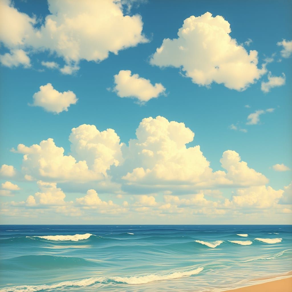 Vibrant Beach Scene in Retro Style