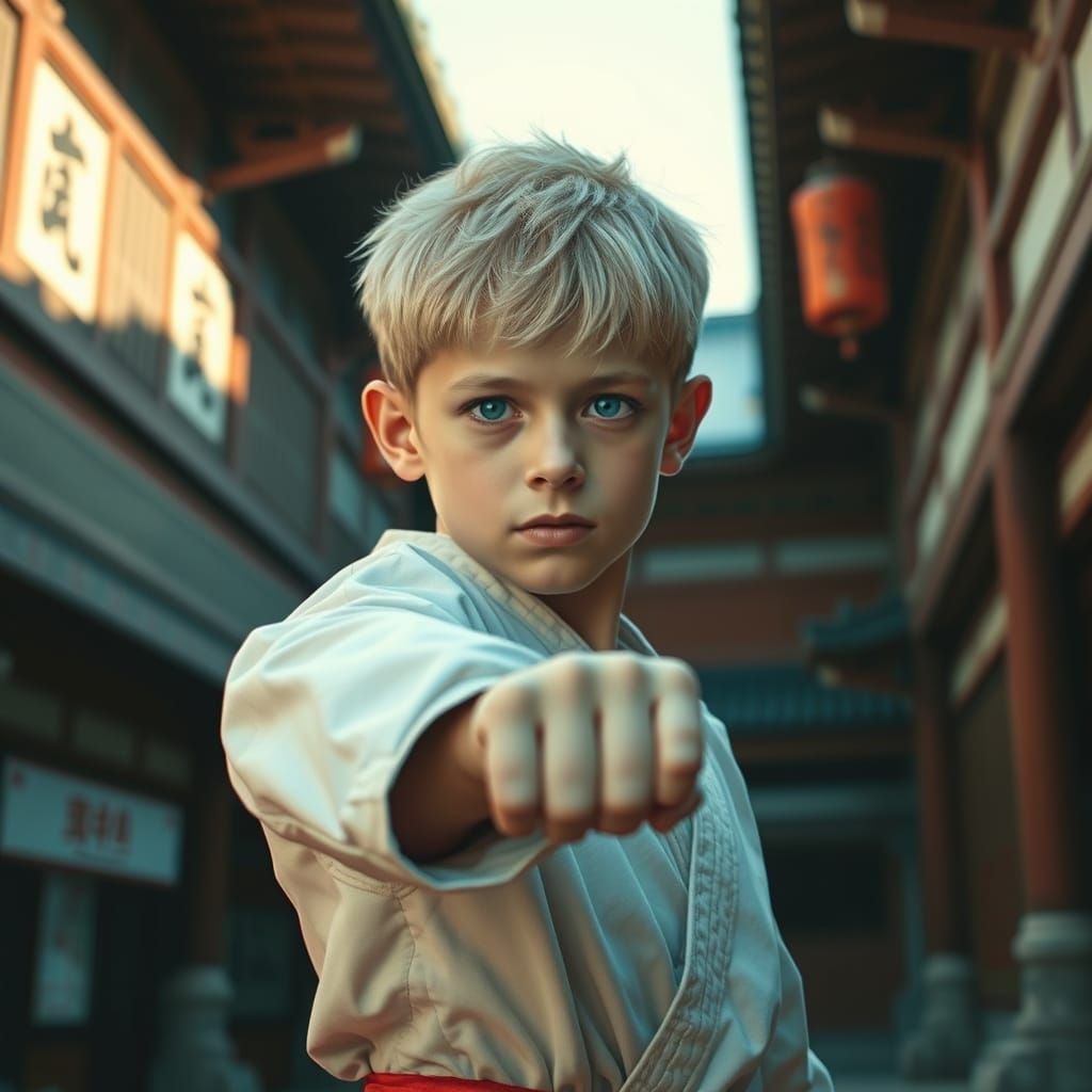 Karate Kid Portrait in Japanese Architecture Style