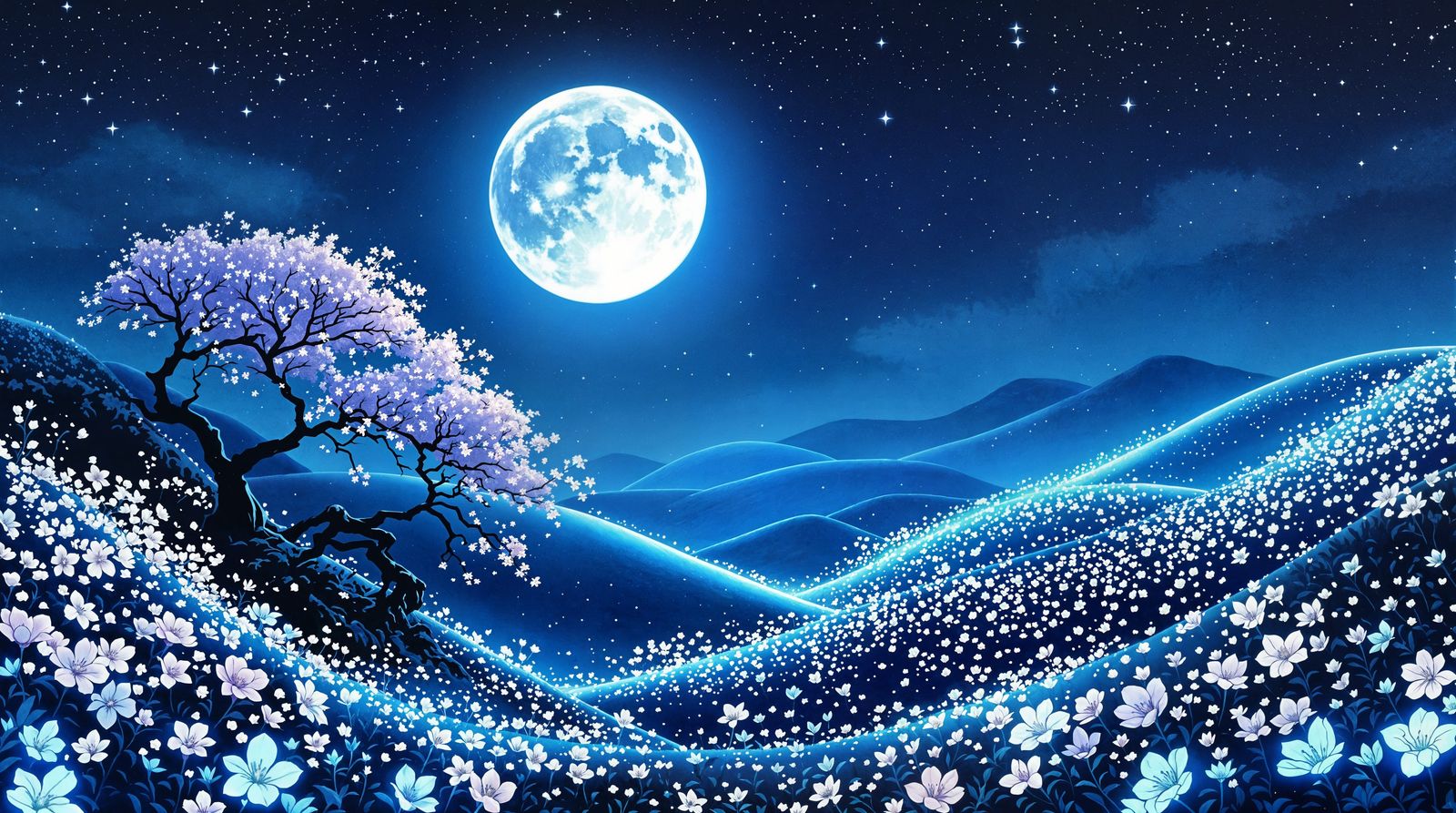 Surreal Moonlit Garden in Soft Ink Washes with Manga Influen...