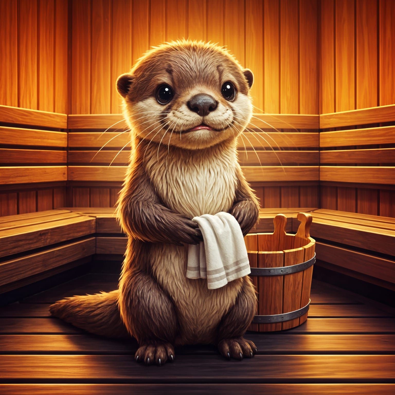Playful Cartoon Otter Enjoys a Steamy Sauna