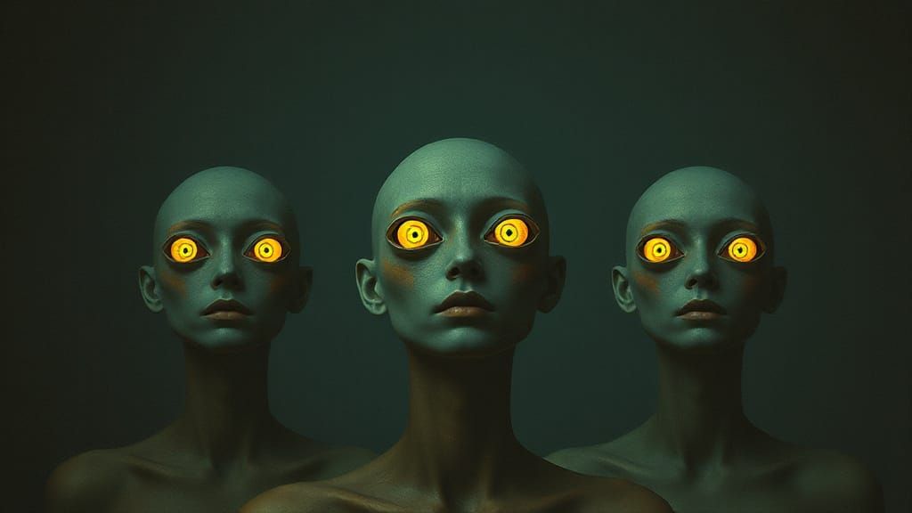 Surreal Long Neck Women Encounter a Traffic Light in a Fanta...