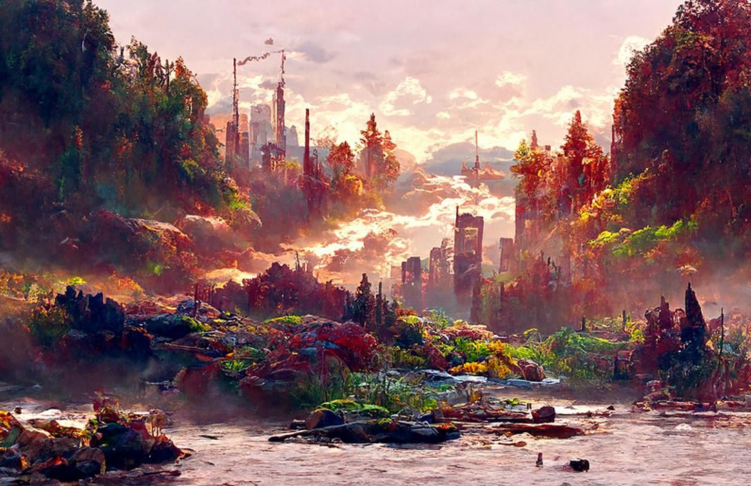 Post-Apocalyptic Cityscape Painting in Hyperrealism Style