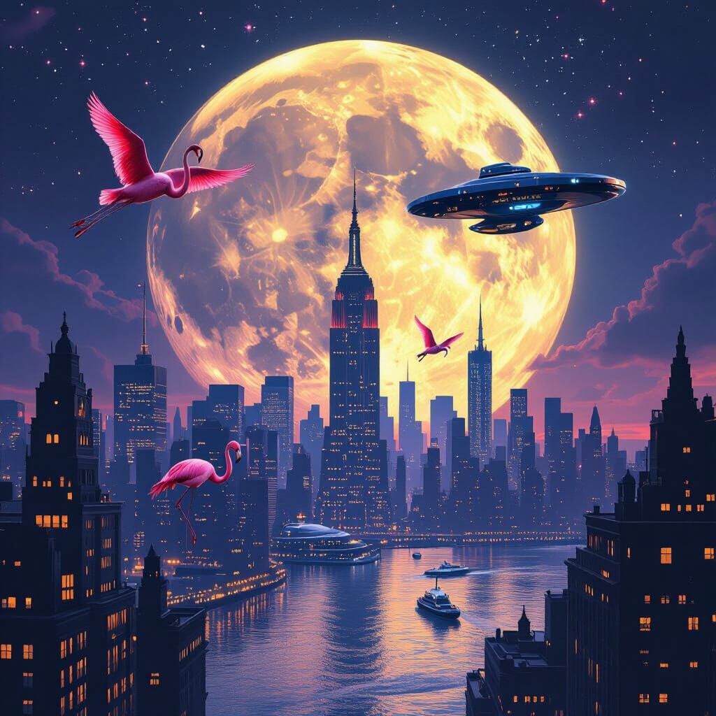 1930s NYC Floating in Space with Starship Enterprise