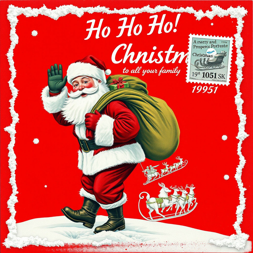 1950s Santa Claus Christmas Card Illustration