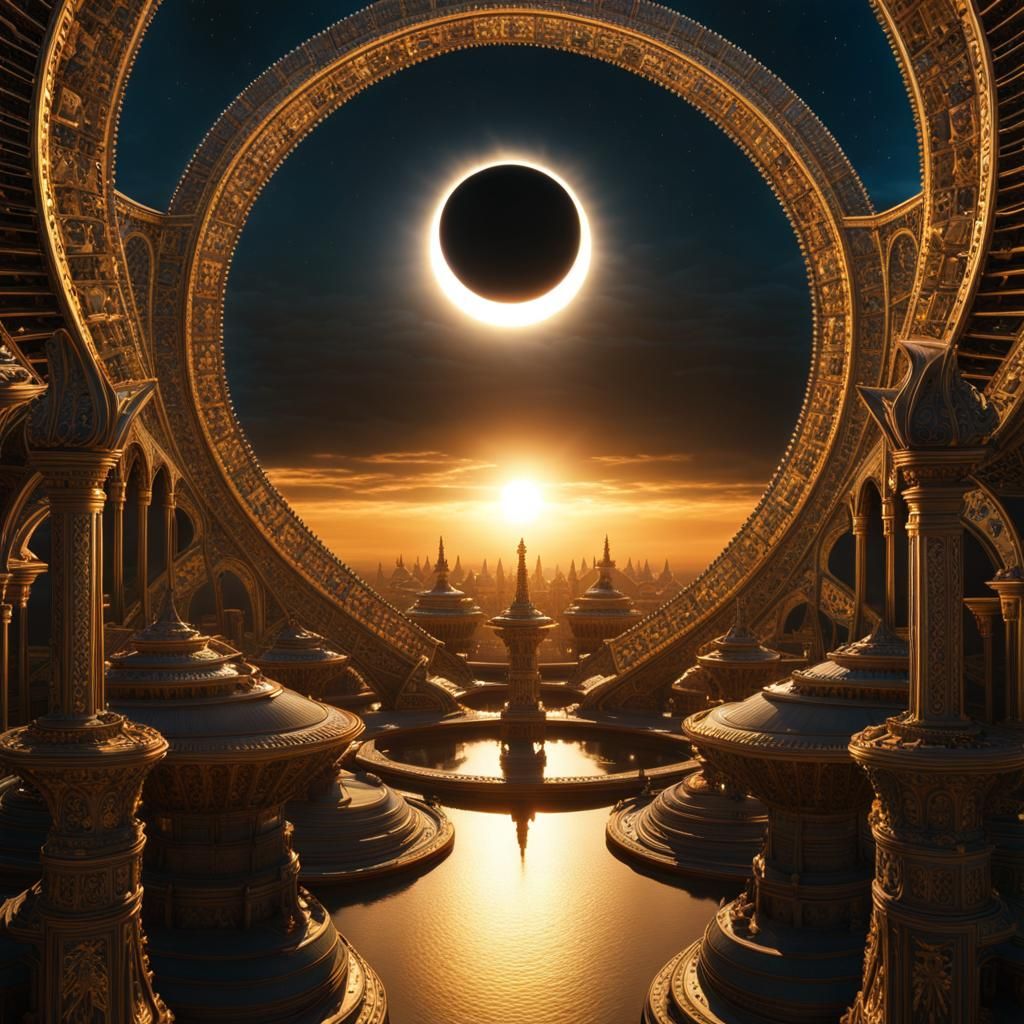 Futuristic Total Solar Eclipse: Psychedelic Digital Art