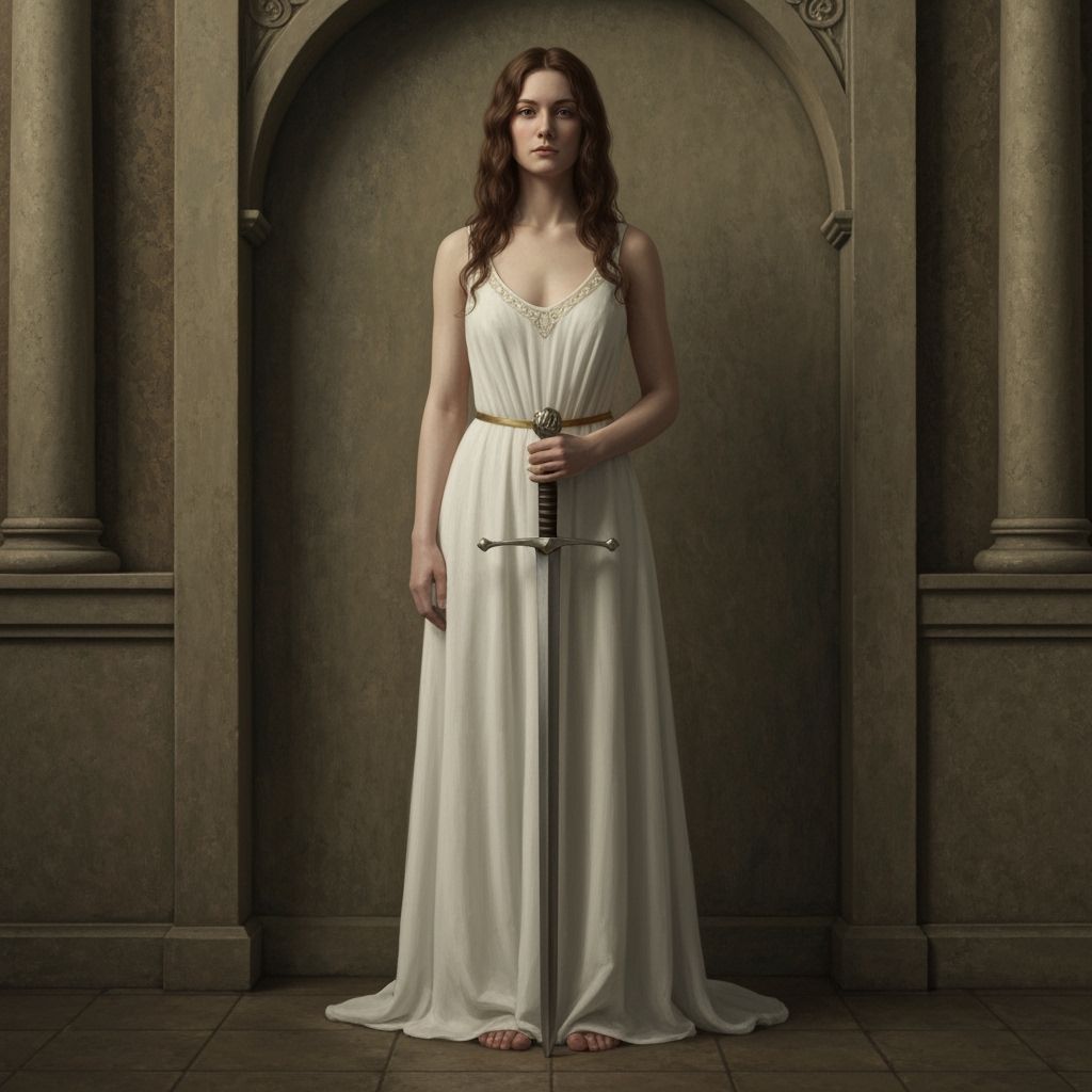 Woman Warrior with Sword in Painterly Realism Style