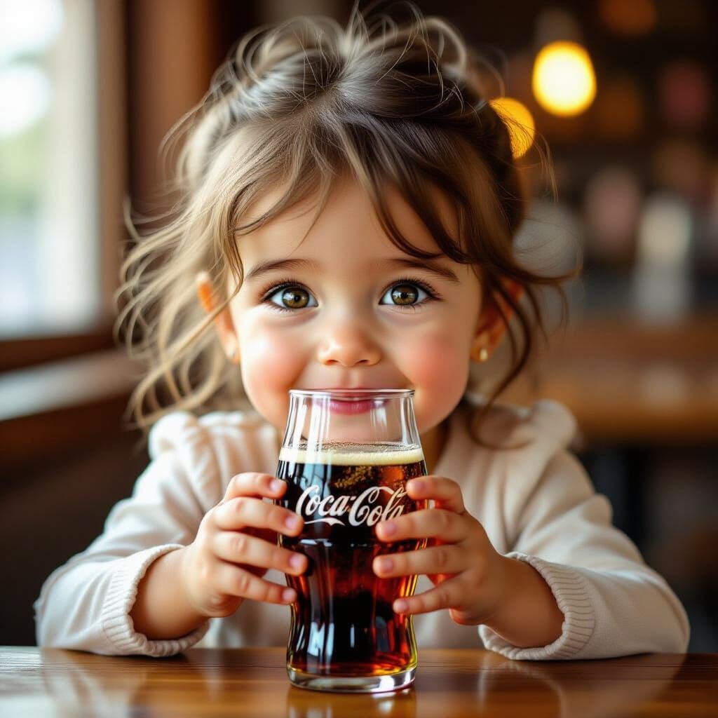 Hyperrealistic Portrait of a Girl Enjoying Coca-Cola