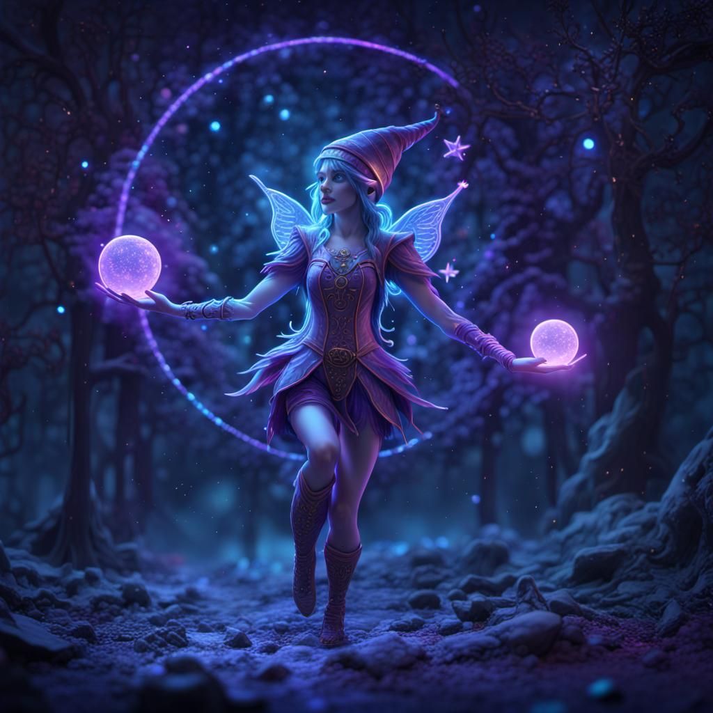 Neon Bioluminescent Christmas Elf in Mystic Setting