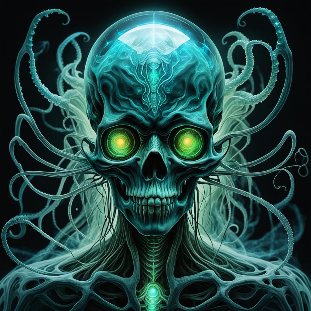 Bioluminescent Ghost in Eldritch Bio Art Experiment