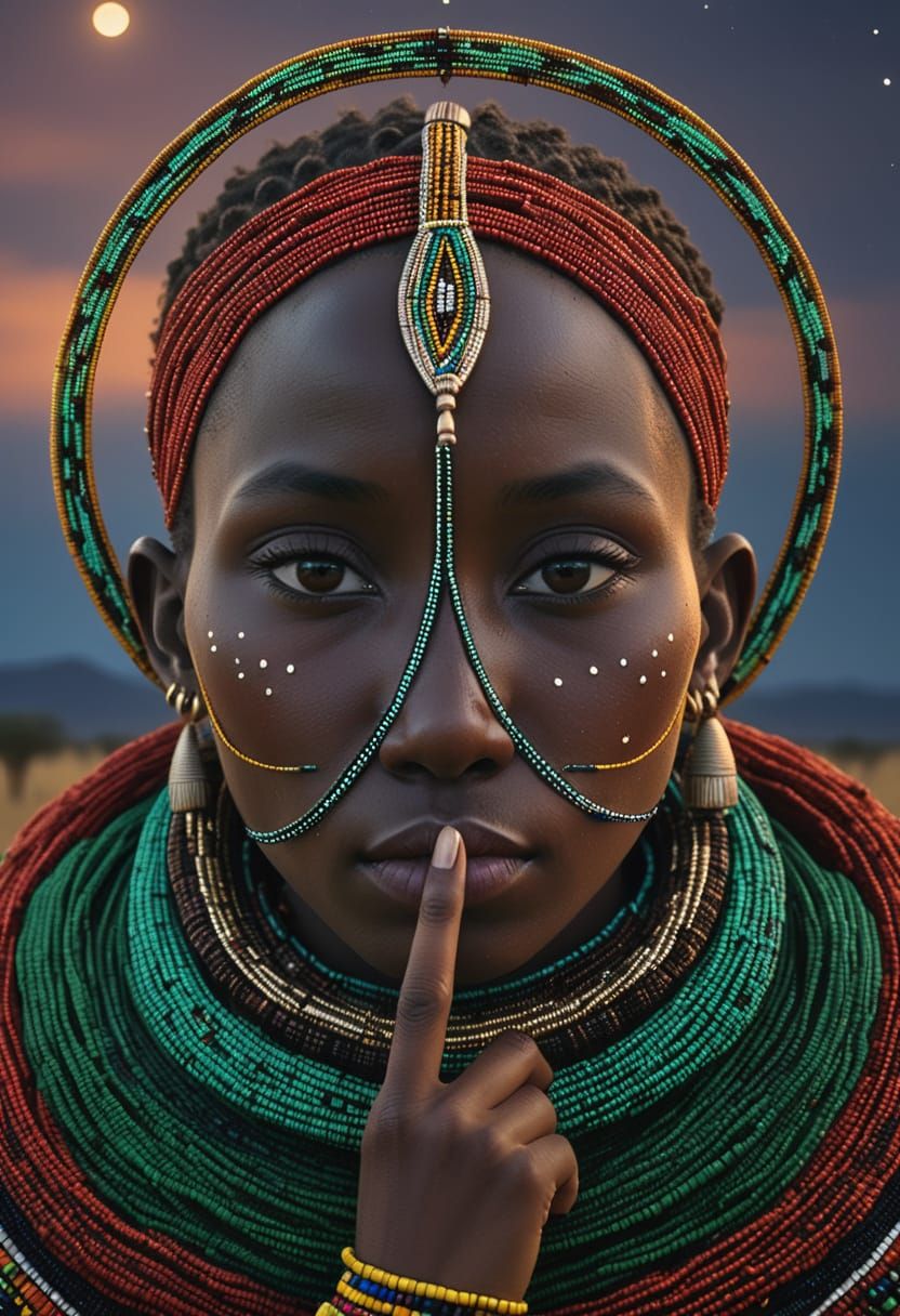 Hyperrealistic Portrait of a Maasai Woman in the African Sav...