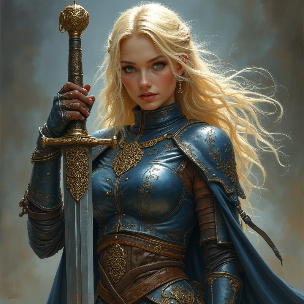 Viking Woman Warrior in Indigo Leather Armor