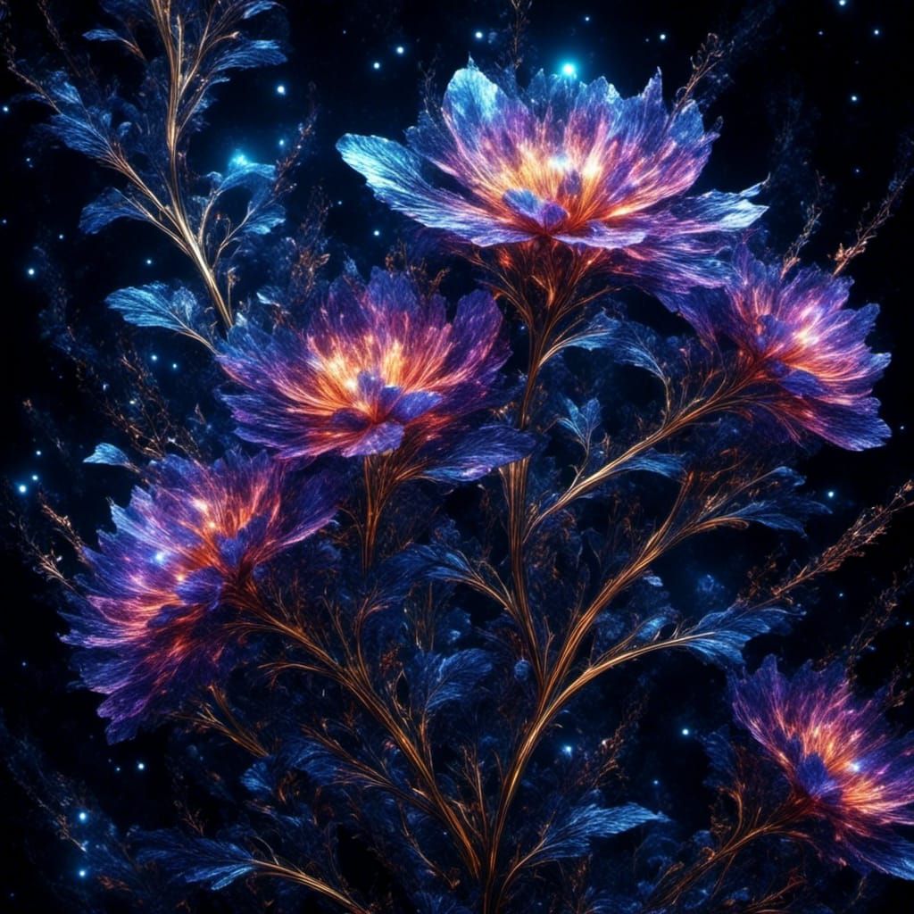 Galactic Beanstalk Flower in Lush Magical Aura