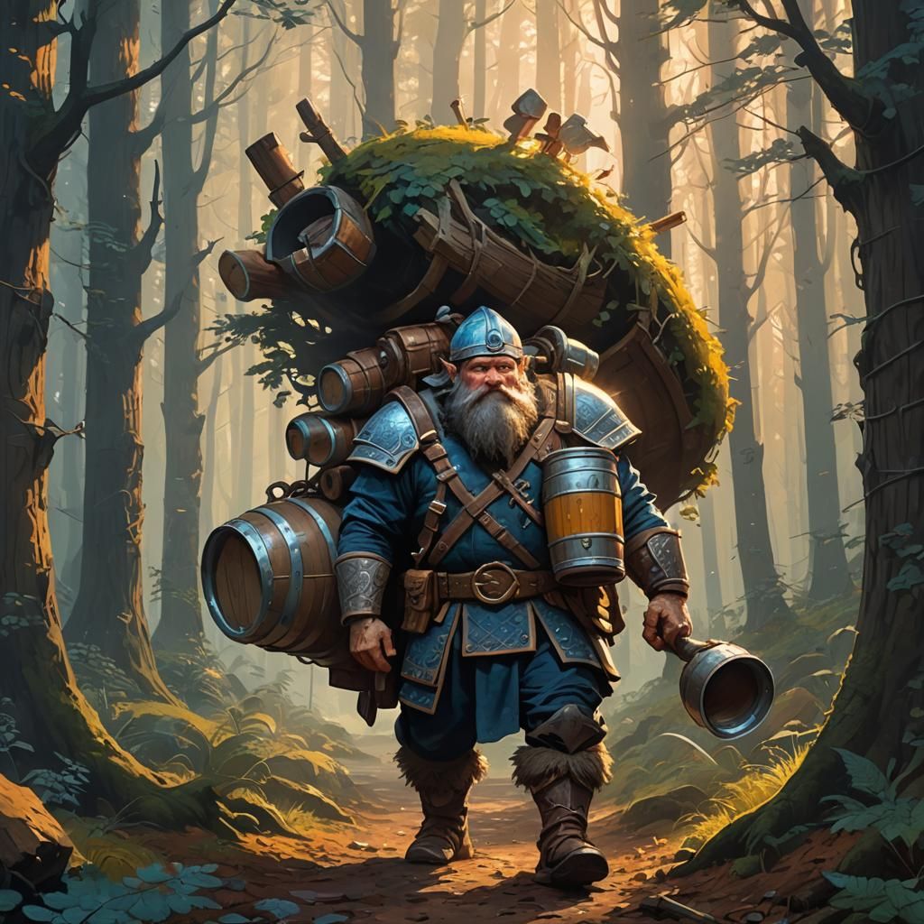 Dwarf Warrior's Beer Run in Mystical Forest