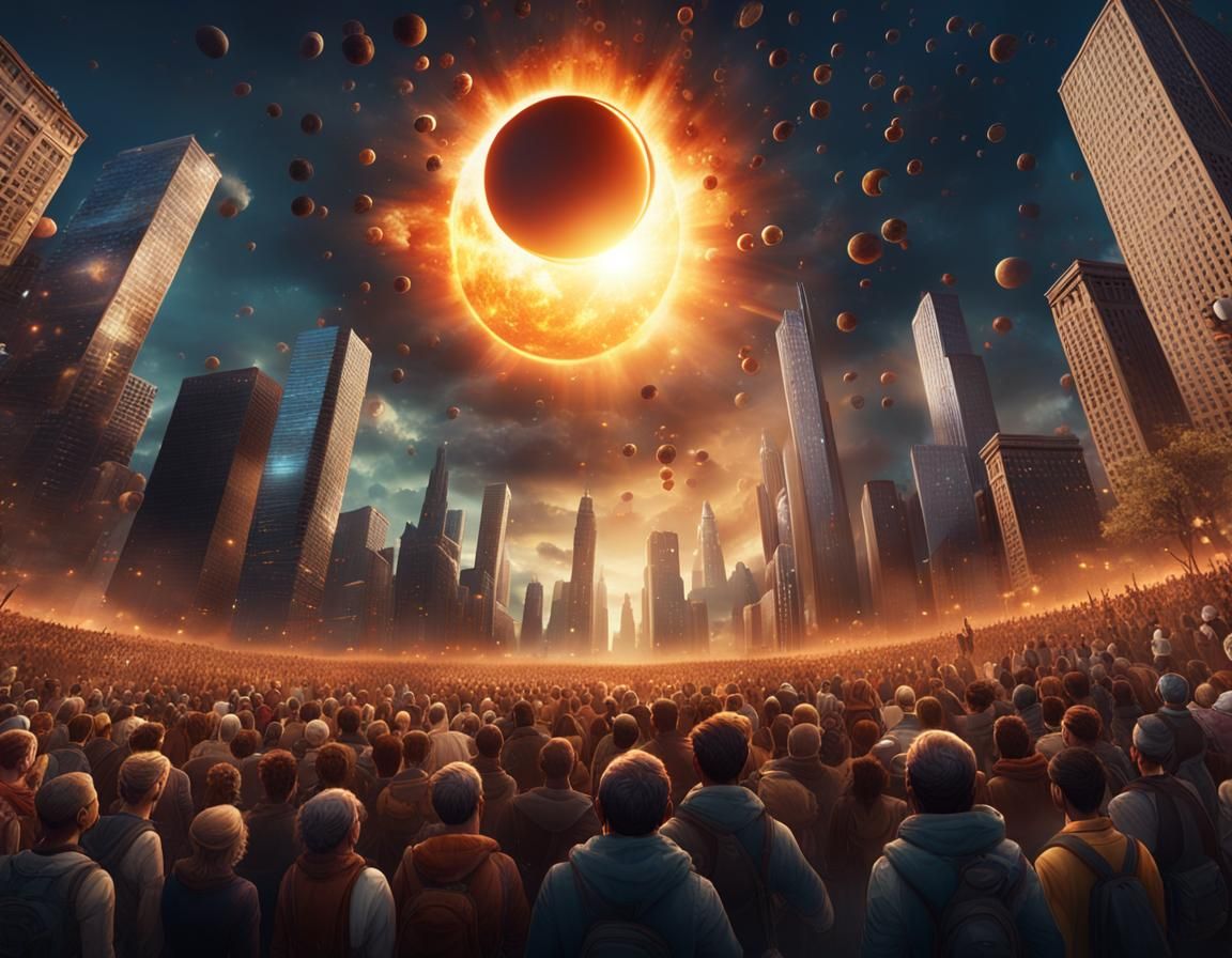 Chicago Crowd Views Solar Eclipse: Matte Painting