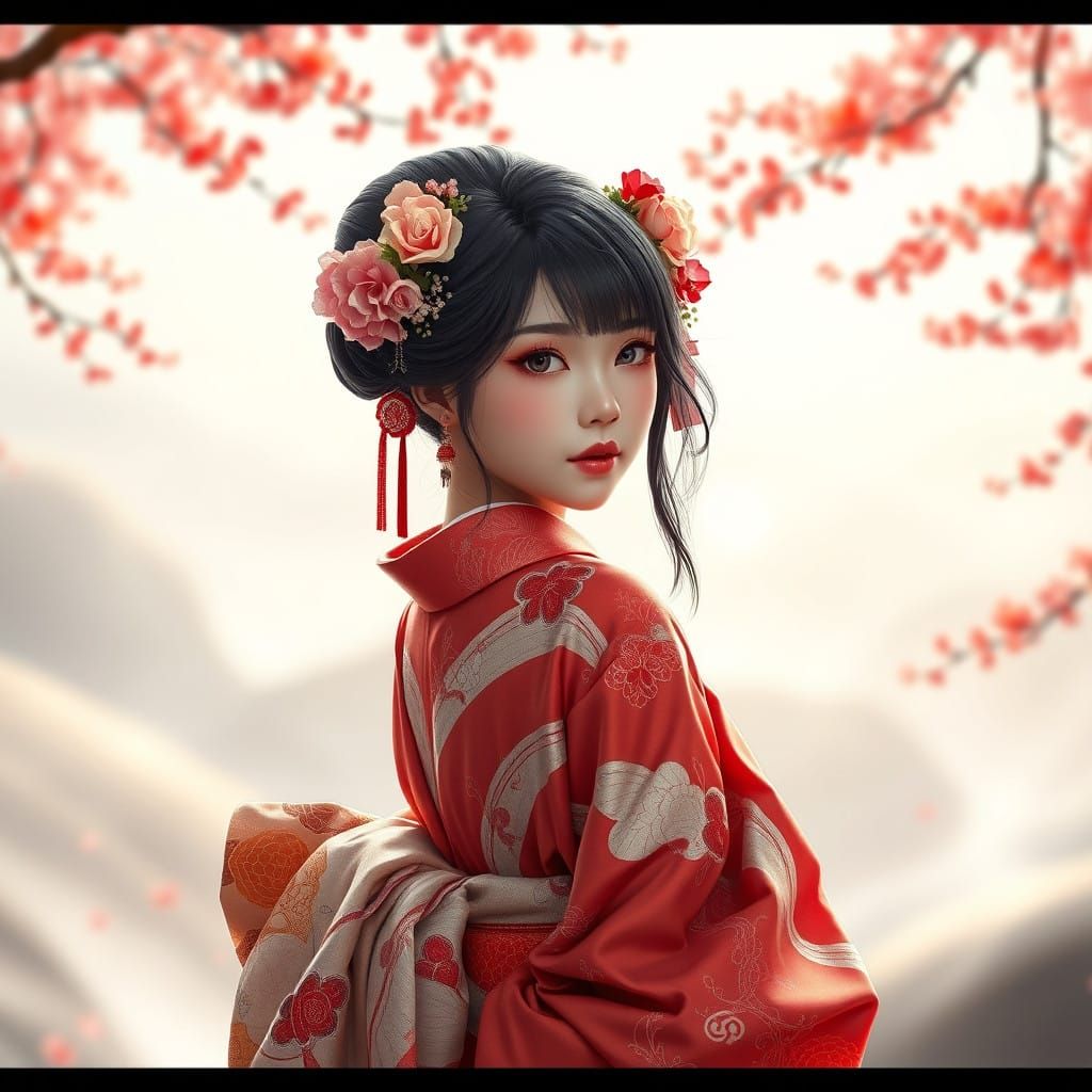 Ethereal Beauty in Traditional Japanese Kimono