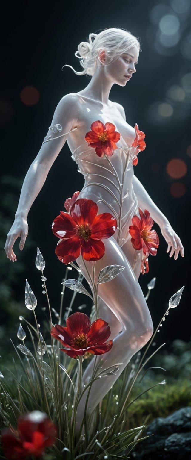 Opalescent Glass Flower Woman: Hyper-Realistic 3D Portrait
