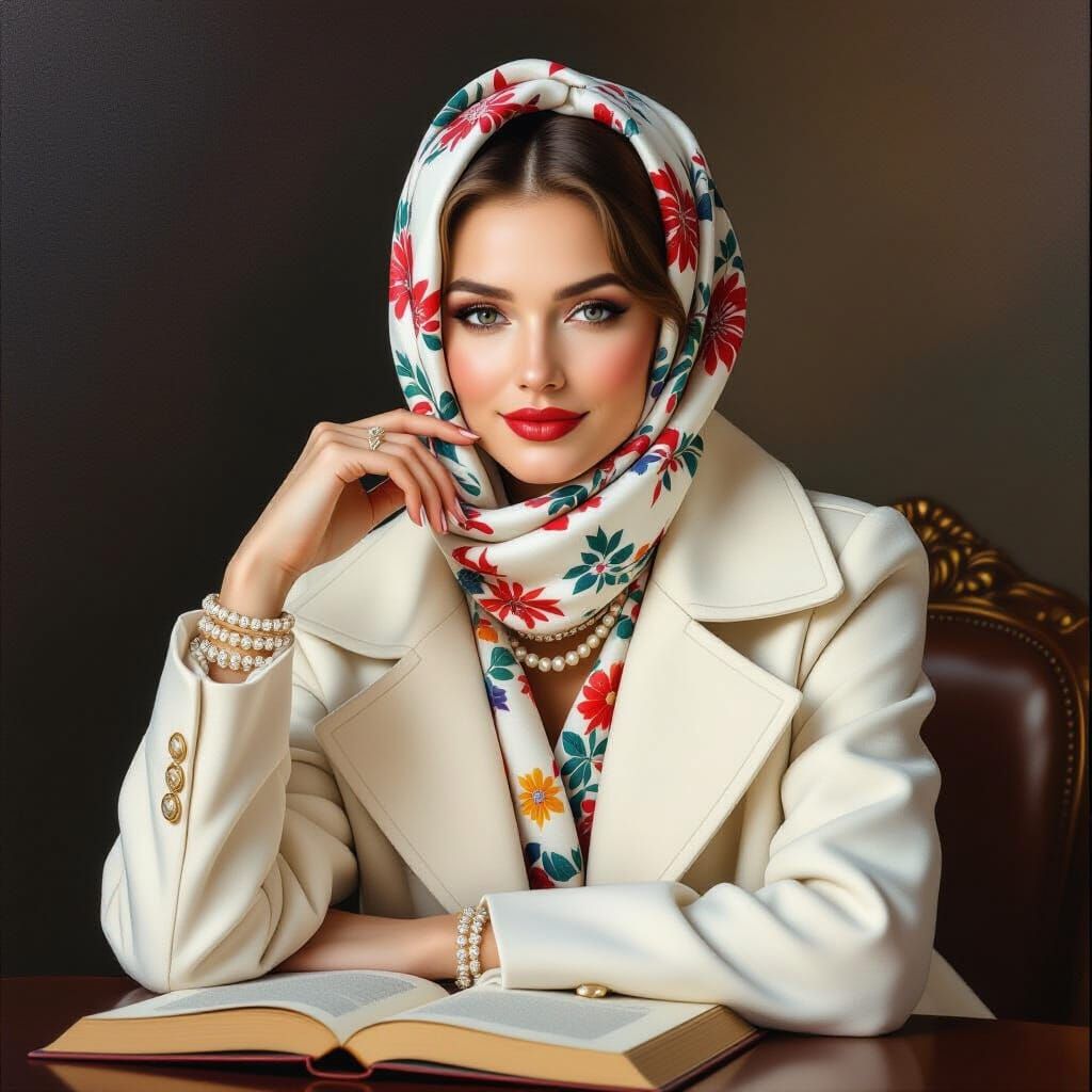 Elegant Lady in Exclusive Coat and Pavlov Posad Scarf